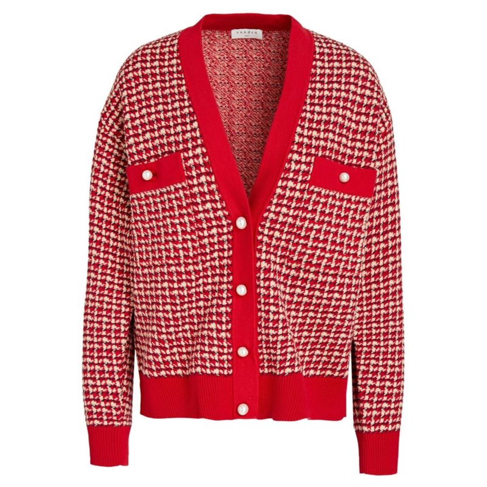 Sandro Womens Brandy Cotton-Blend Tweed Cardigan X-Small | FR 0 Red